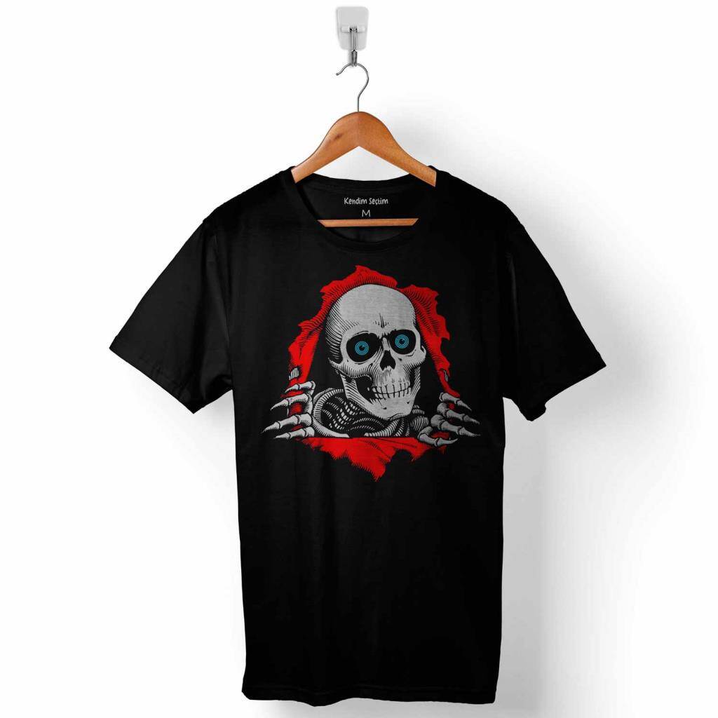 Powell Peralta Skull Kuru Kafa Skeleton Mavi Göz Baskılı Tişört Unisex T-Shirt - 1