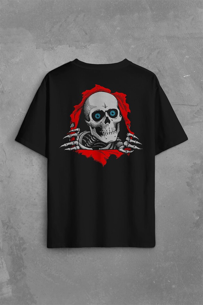 Powell Peralta Skull Kuru Kafa Skeleton Mavi Göz Sırt Ön Baskılı Oversize Tişört Unisex T-Shirt - KENDİM SEÇTİM