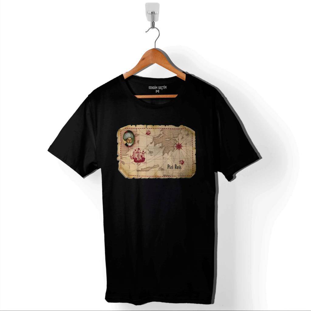 Pîrî Piri Reis Eski Dünya Haritası Kitab-I Bahriye Baskılı Tişört Unisex T-Shirt - 1