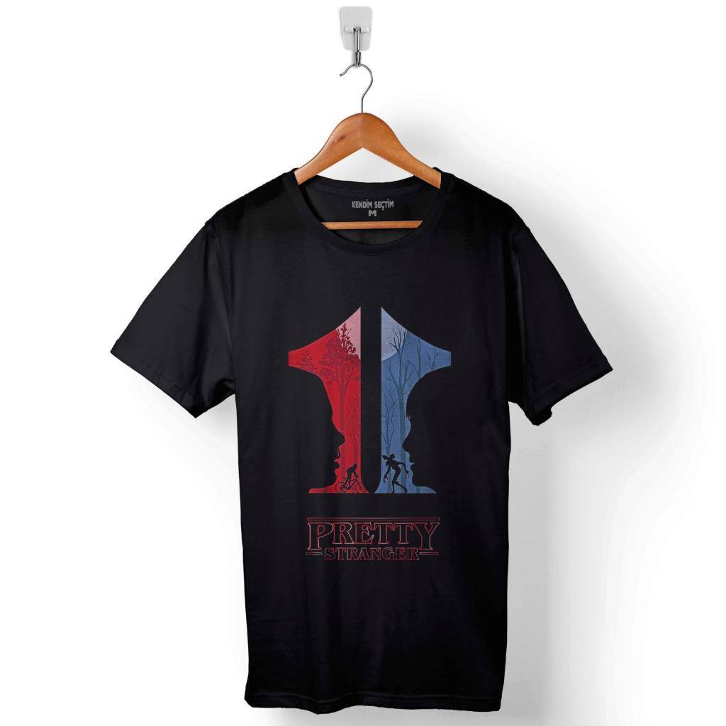 Pretty Stranger Things Eleven Face Upside Bisiklet Baskılı Tişört Unisex T-Shirt - 1