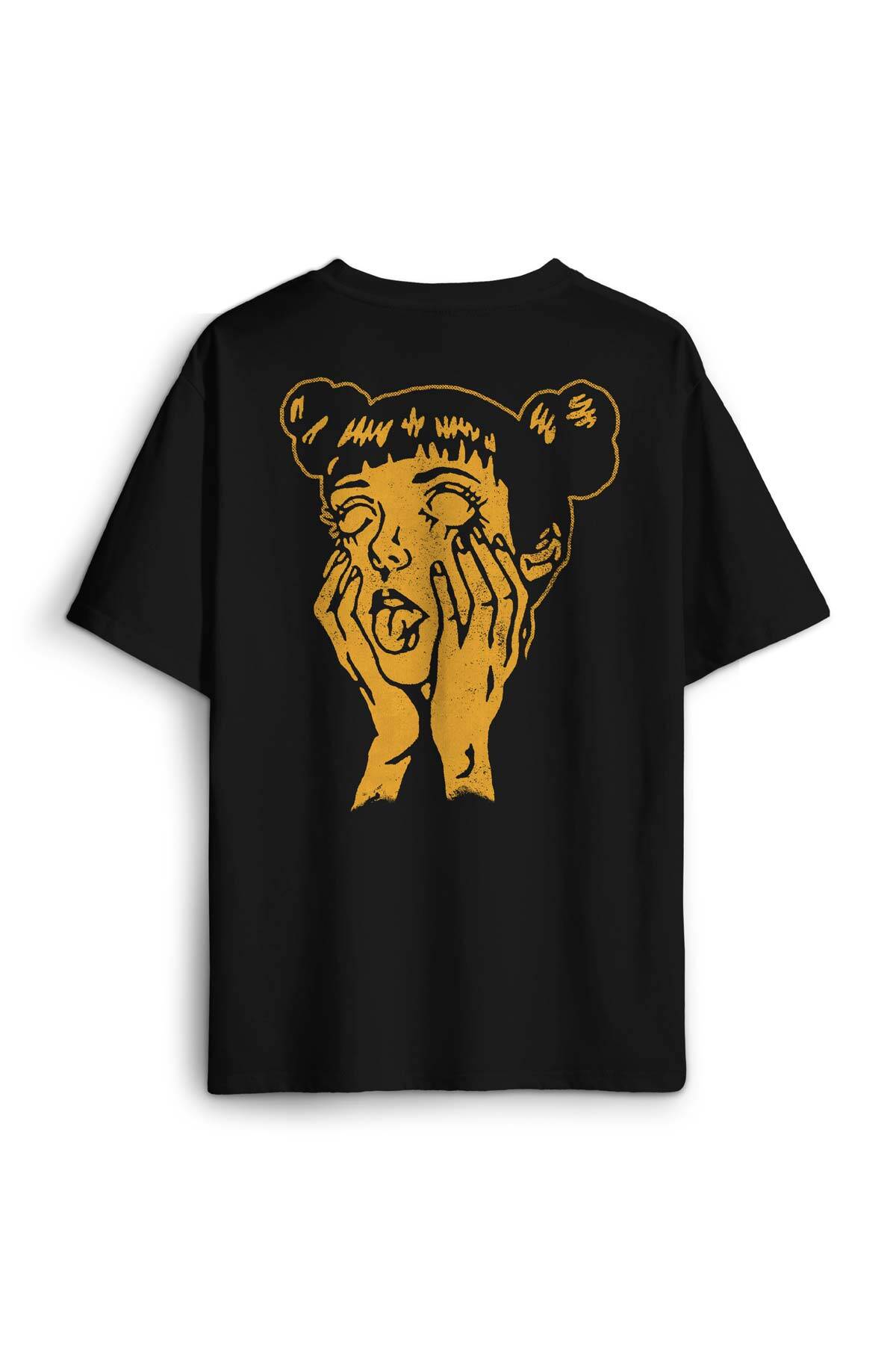 Psyco Manga Gothic Dark Sırt Ön Baskılı Oversize Tişört Unisex T-Shirt - 1