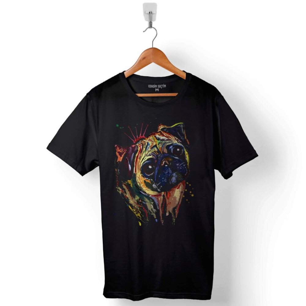 Pug Mops Dog Köpek Kafa Baskılı Tişört Unisex T-Shirt - 1