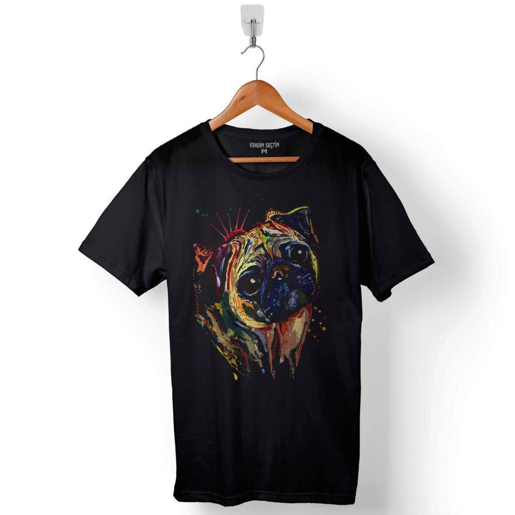 Pug Mops Dog Köpek Kafa Baskılı Tişört Unisex T-Shirt - 1