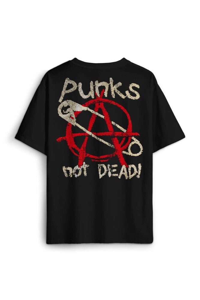 Punk Is Not Dead Rock Sokak Street Culture Baskılı Oversize T-shirt Siyah Unisex Tişört - 2
