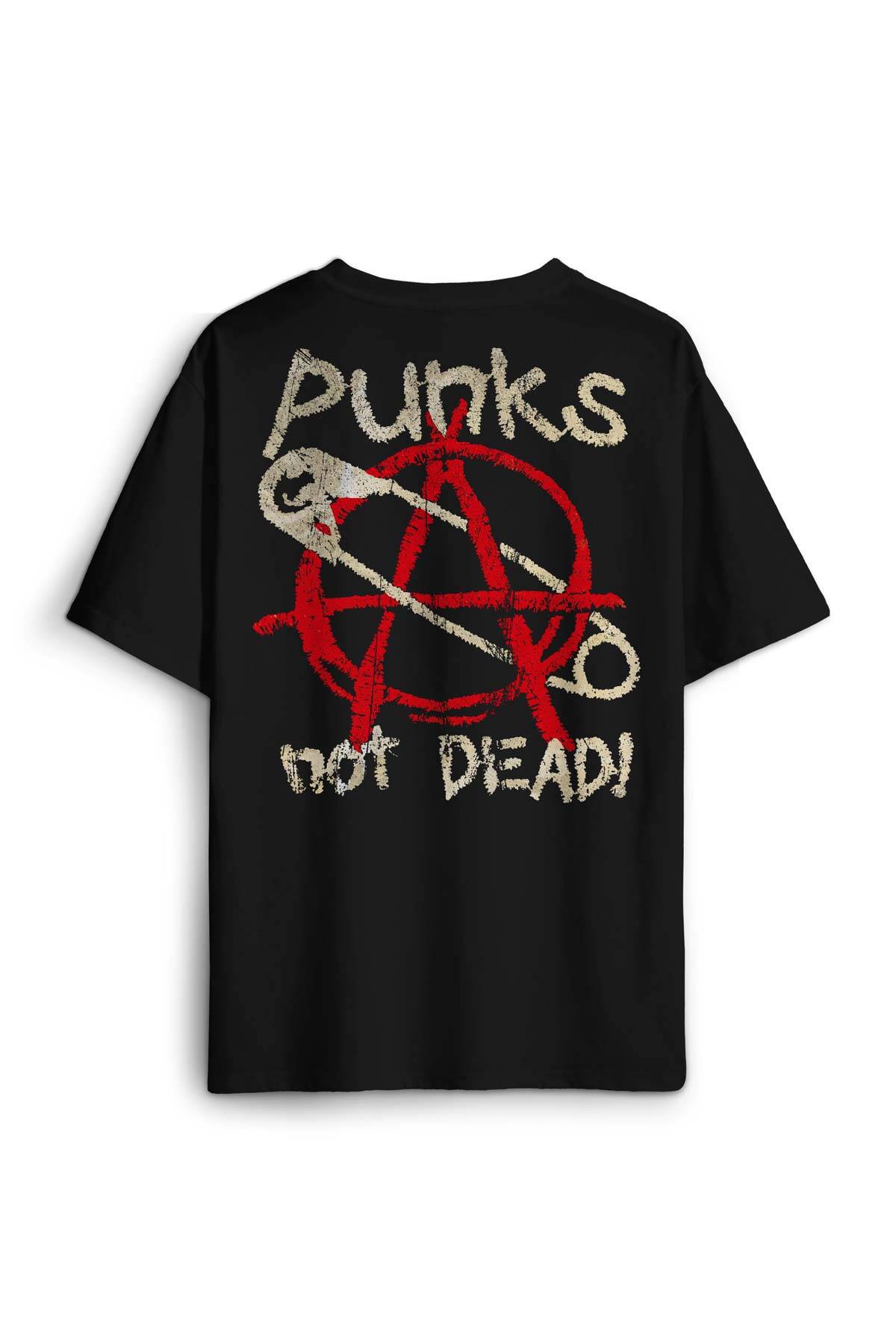 Punk Is Not Dead Rock Sokak Street Culture Baskılı Oversize T-shirt Siyah Unisex Tişört (1)