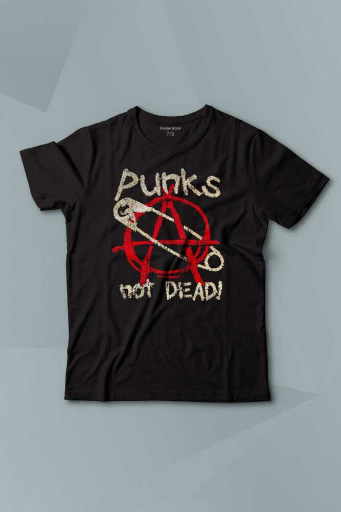 Punk Is Not Dead Rock Sokak Street Culture Baskılı Siyah T-shirt Çocuk Tişört - 1
