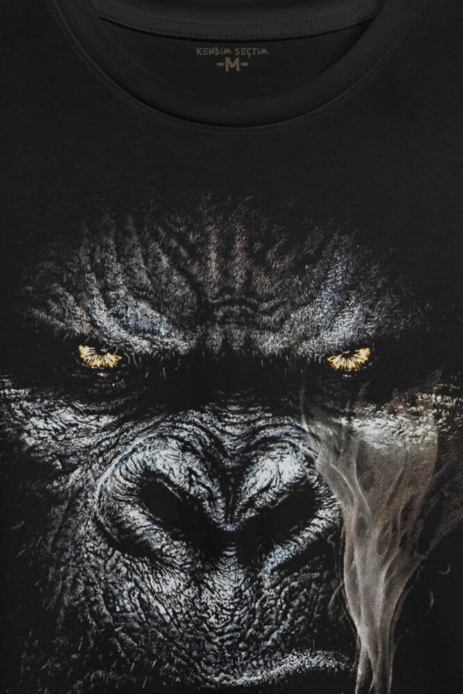 Puro İçen Şempanze Monkey Goril Maymun Baskılı Tişört Unisex T-shirt (1)
