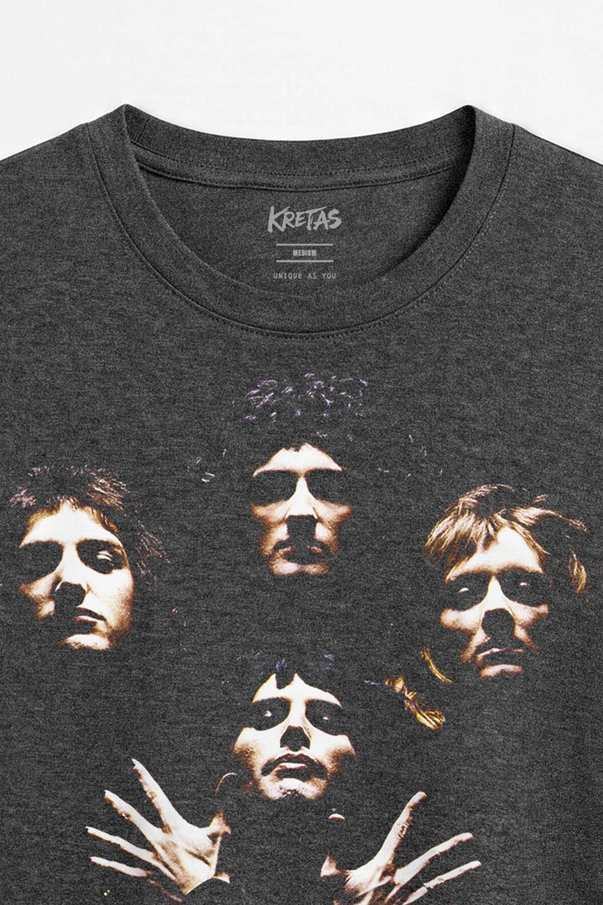 Queen Freddie Mercury Rock Grubu Bohemian Rhapsody Regular Unisex Antrasit Melanj Tişört (1)