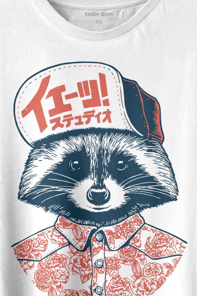 Raccoon Gömlekli Rakun Silüeti Baskılı Tişört Unisex T-shirt (1)