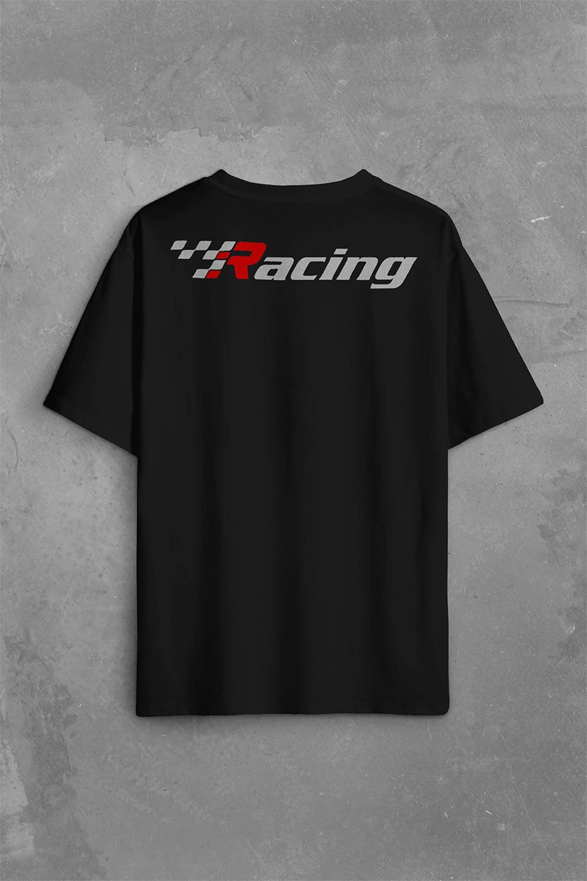 Racing Formula1 Araba Yarışı Motor Drag Sırt Ön Baskılı Oversize Tişört Unisex T-Shirt - 1