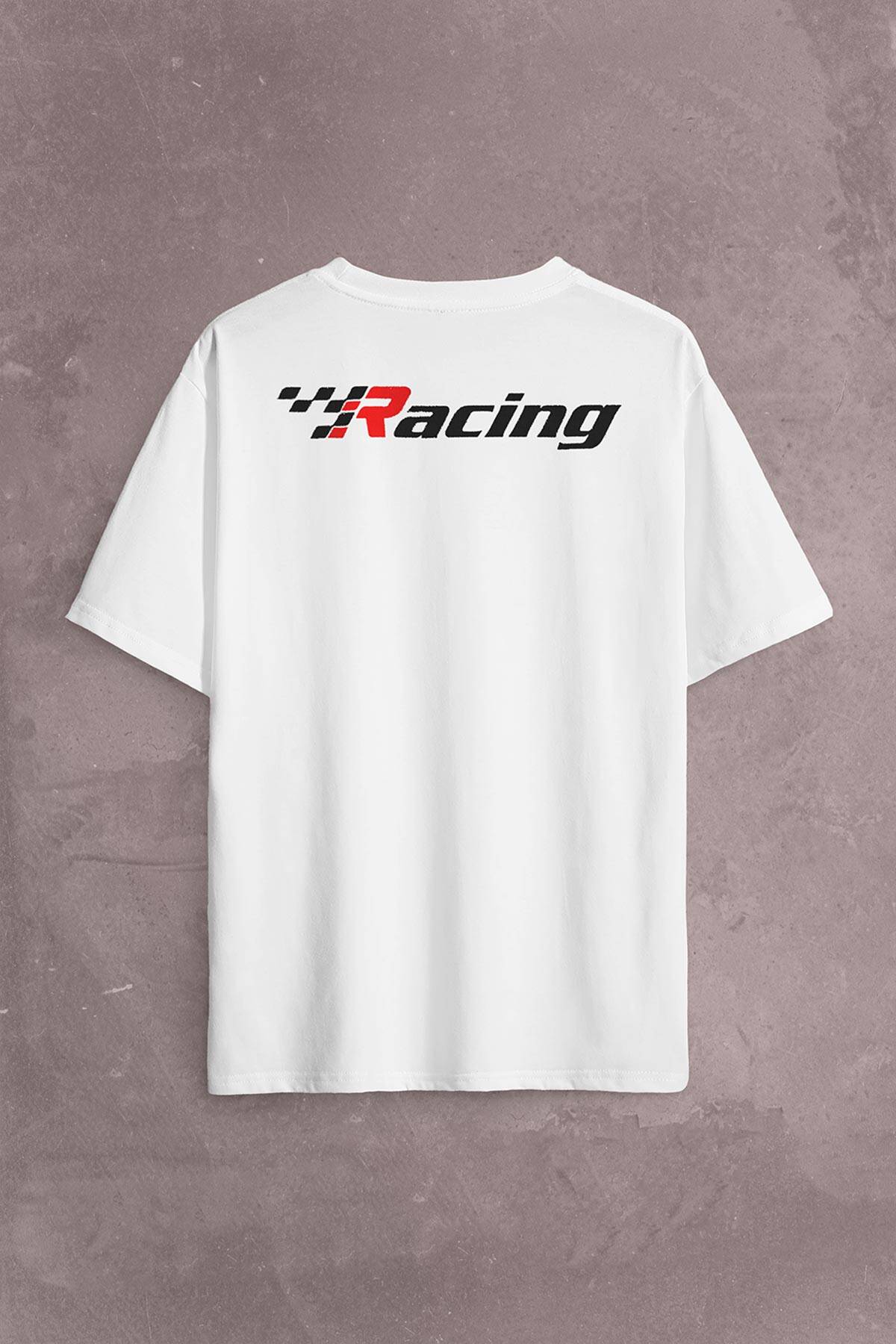Racing Formula1 Araba Yarışı Motor Drag Sırt Ön Baskılı Oversize Tişört Unisex T-Shirt - 1