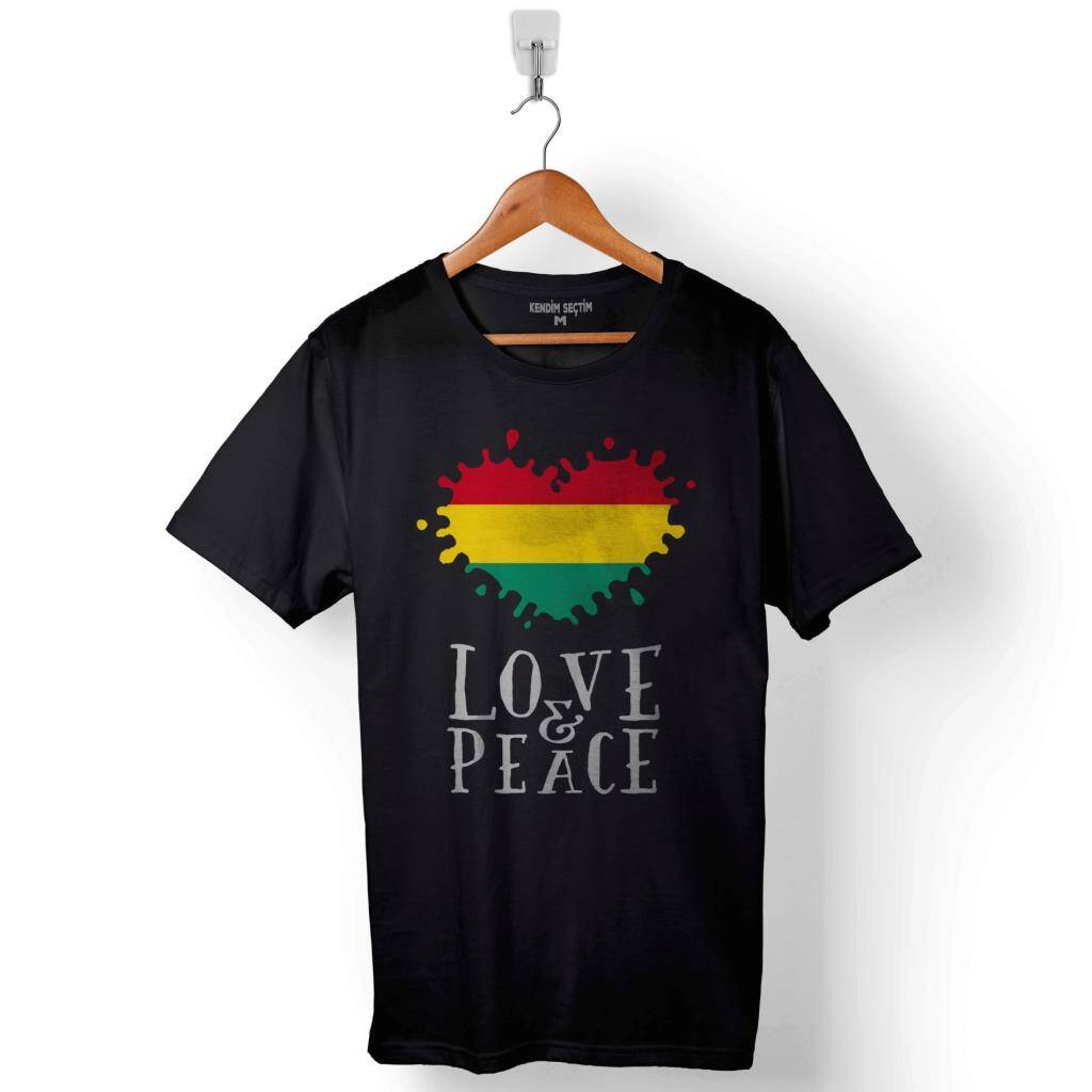 Raggae Music Love And Peace Dub Ekolayzer Baskılı Tişört Unisex T-Shirt - 1