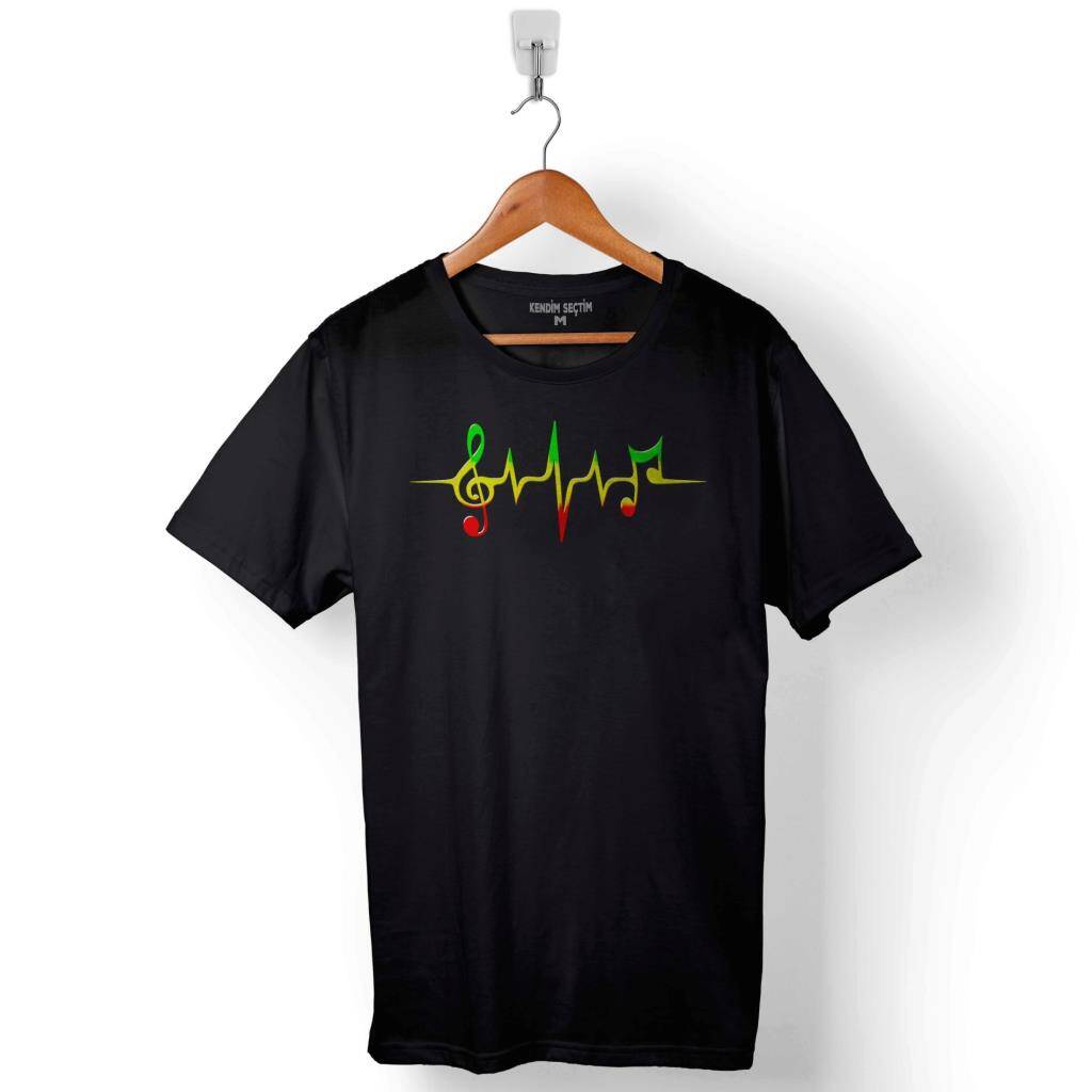 Raggae Music Love And Peace Dub Müzik Nota Baskılı Tişört Unisex T-Shirt - 1