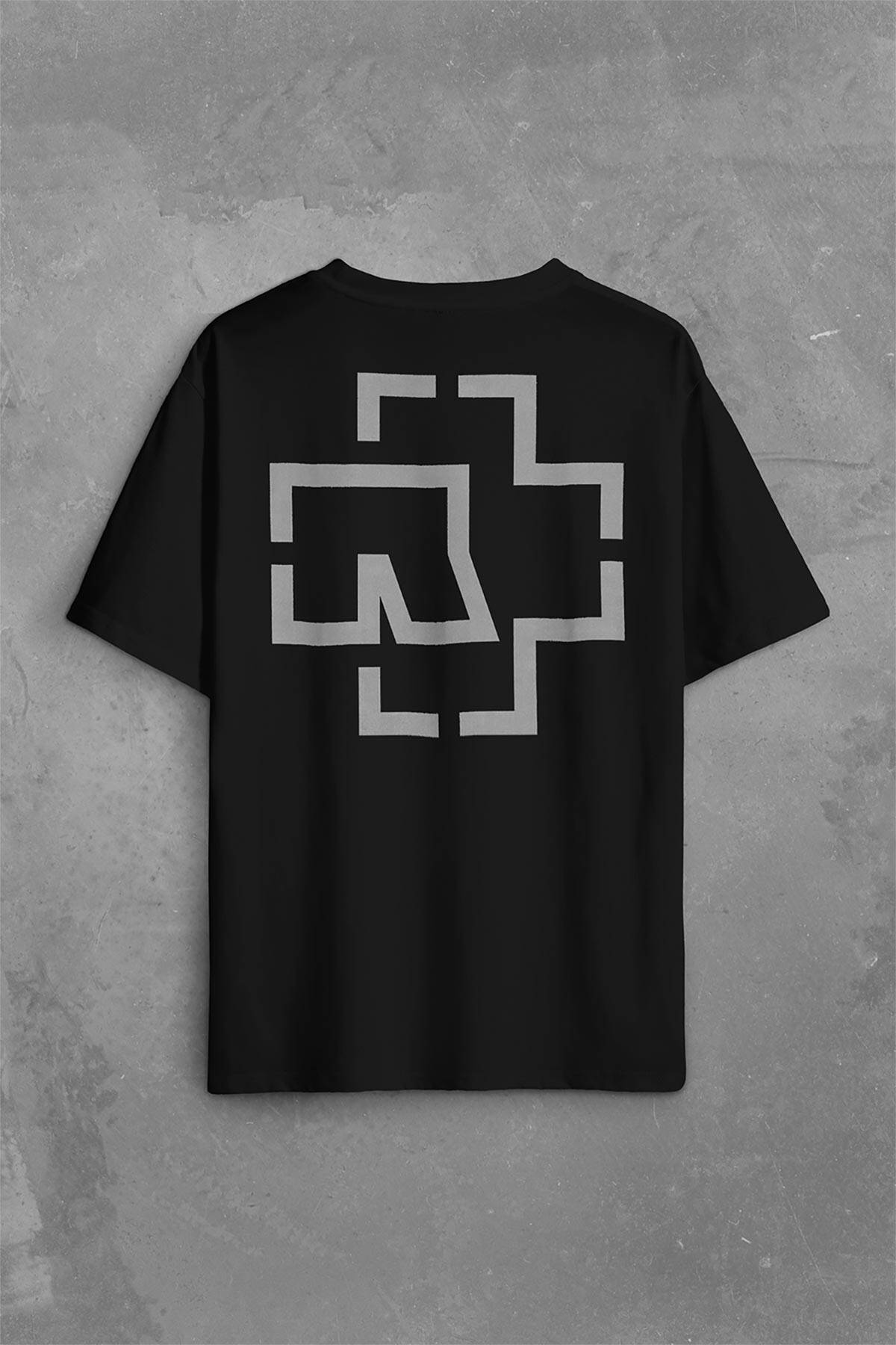 Rammstein Till Lindemann Logo Sırt Ön Baskılı Oversize Tişört Unisex T-Shirt - 2