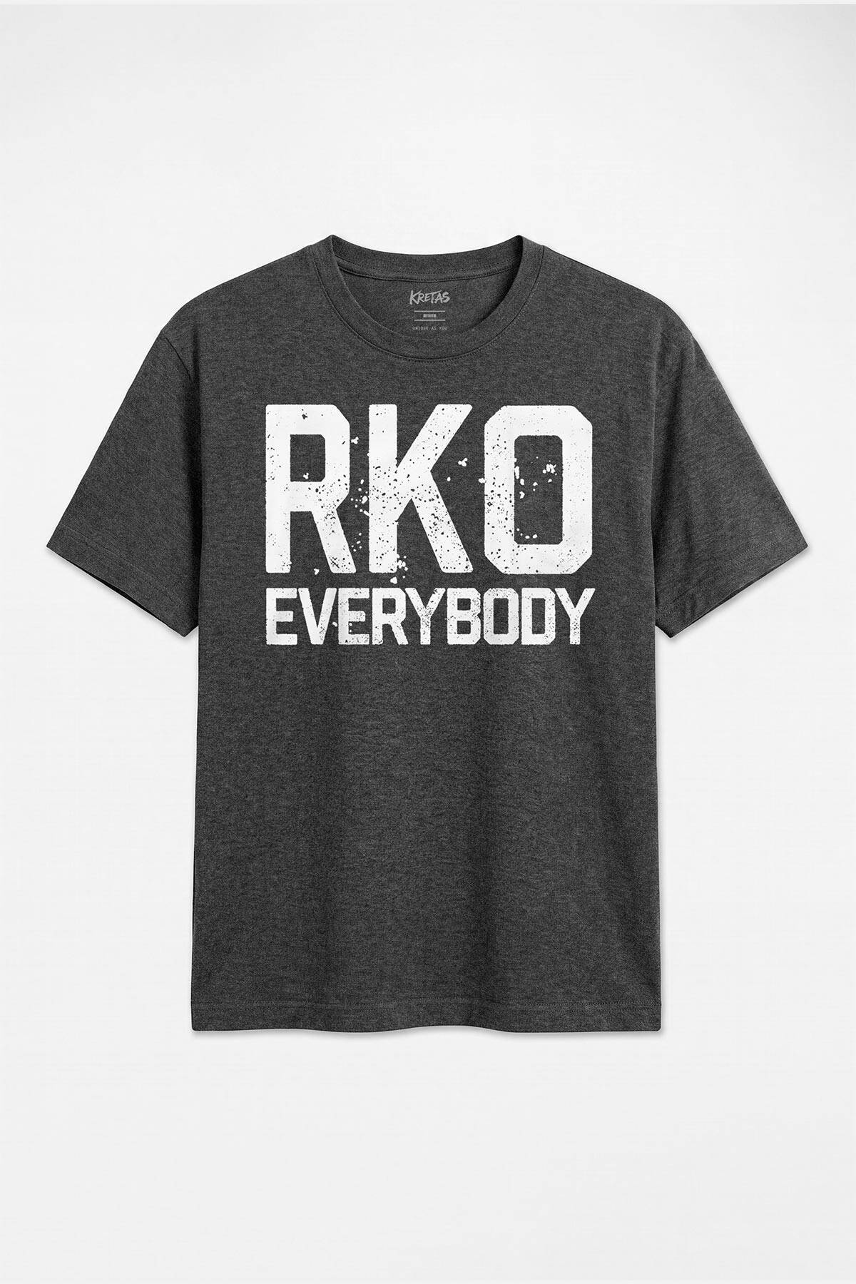 Randy Orton RKO Everybody WWE Güreş Yazı Baskılı Spor Unisex Regular Fit Antrasit Melanj Tişört