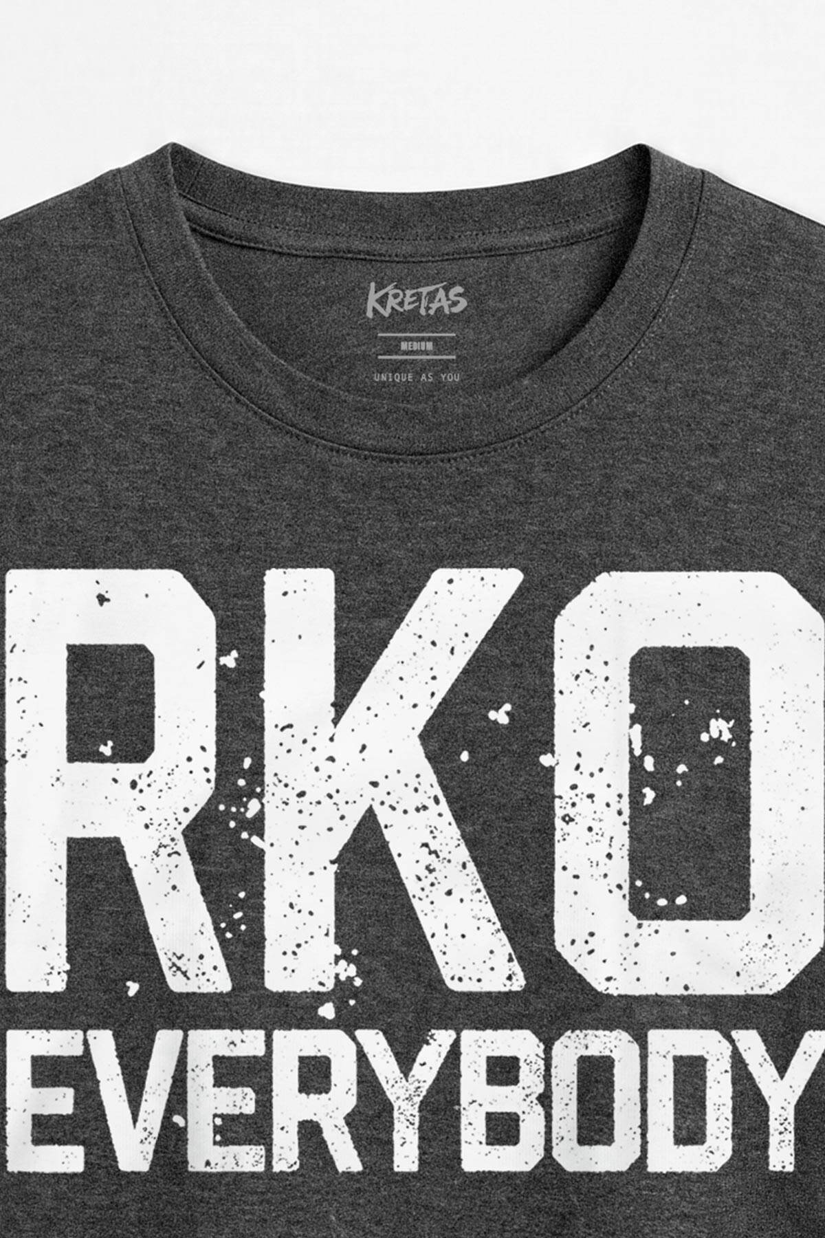 Randy Orton RKO Everybody WWE Güreş Yazı Baskılı Spor Unisex Regular Fit Antrasit Melanj Tişört (1)