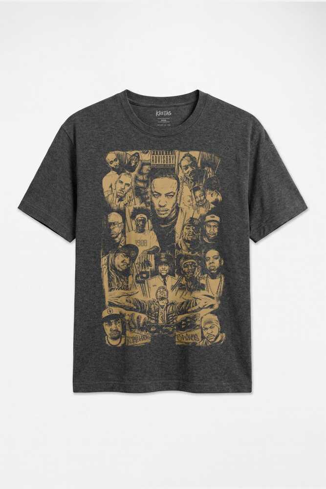 Rap Masters Hip Hop Dr Dre 2Pac Eminem Biggie Snoop Dogg Regular Unisex Antrasit Melanj Tişört - 1