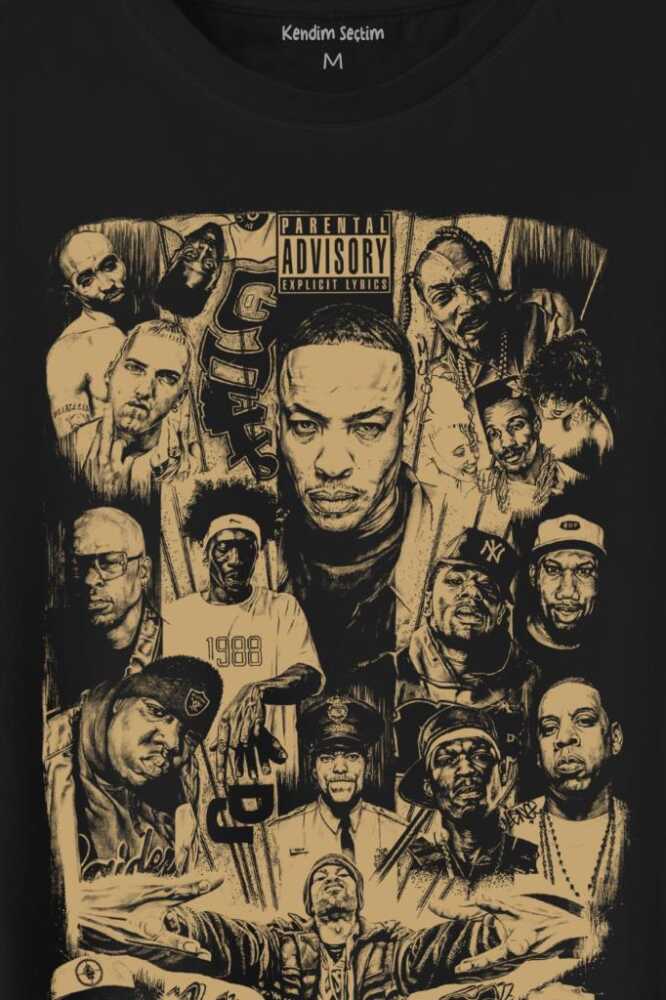 Rap Masters Hip Hop Ustalar Dre 2Pac Eminem Biggie Snoop Dogg Baskılı Tişört Unisex T-Shirt (1)
