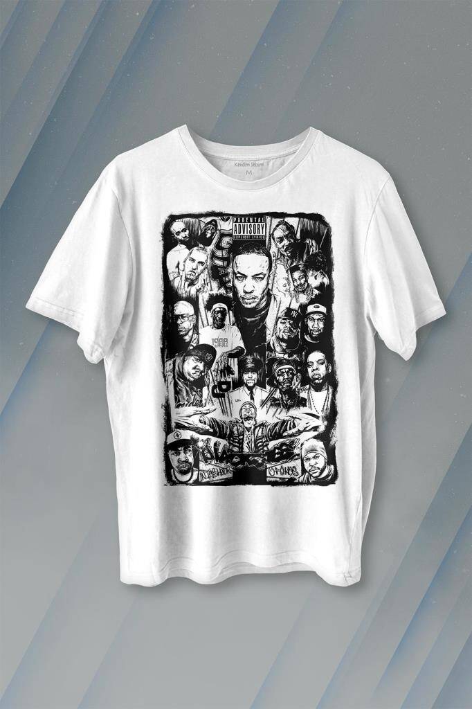 Rap Masters Hip Hop Ustalar Dre 2Pac Eminem Biggie Snoop Dogg Baskılı Tişört Unisex T-shirt - 1
