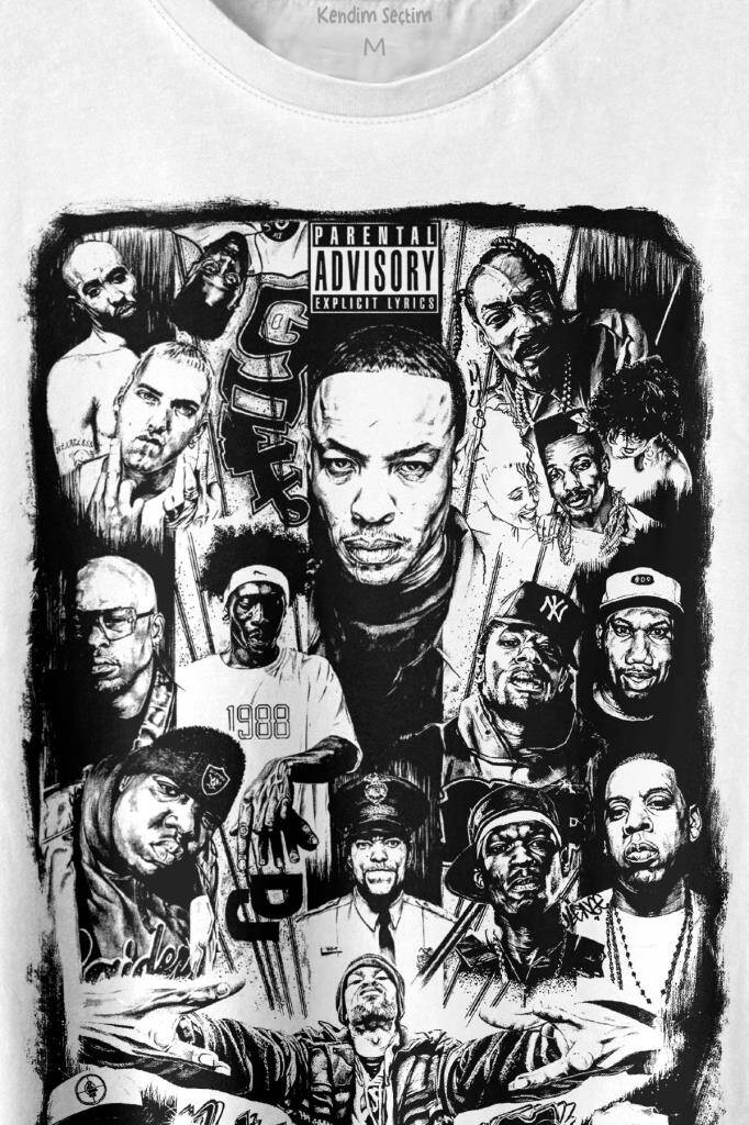 Rap Masters Hip Hop Ustalar Dre 2Pac Eminem Biggie Snoop Dogg Baskılı Tişört Unisex T-shirt - 2