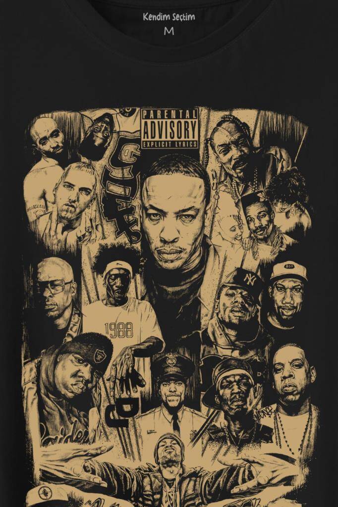 Rap Masters Hip Hop Ustalar Dre 2Pac Eminem Biggie Snoop Dogg Baskılı Tişört Unisex T-Shirt - 2