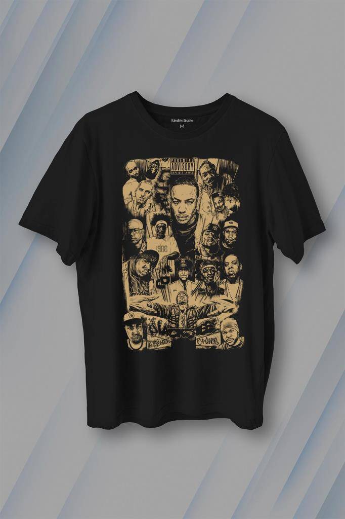 Rap Masters Hip Hop Ustalar Dre 2Pac Eminem Biggie Snoop Dogg Baskılı Tişört Unisex T-Shirt - 1