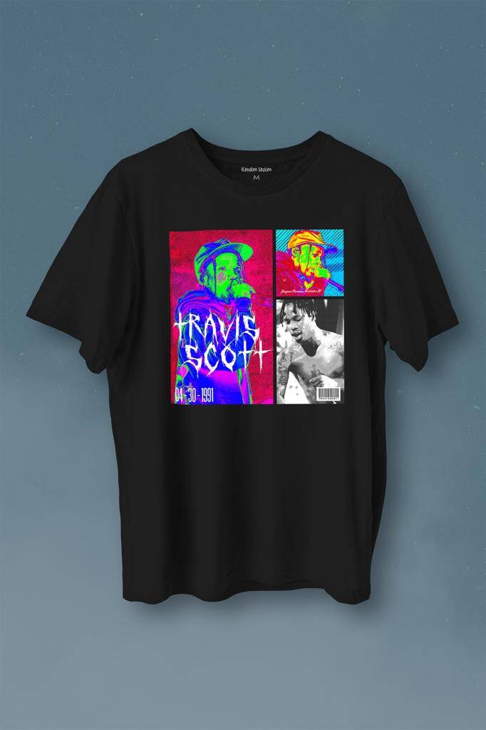 Rap Music Trap Müzik Sokak Hiphop Travis Scott Baskılı Tişört Unisex T-Shirt - 1