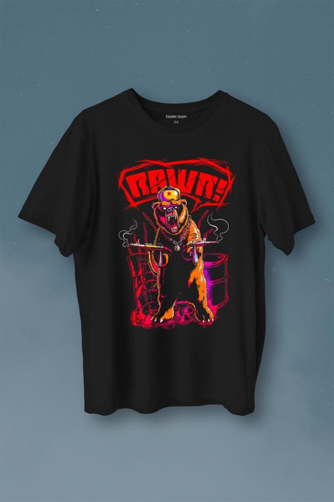 Rawr Bear Neo Kızıl Ayı Sosyalist Animal Baskılı Tişört Unisex T-Shirt - 1