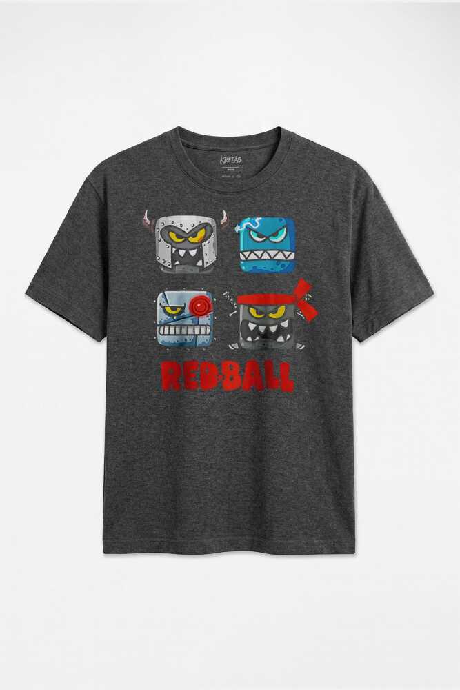 Red Ball Kırmızı Top Video Oyun Karakterleri Regular Unisex Antrasit Melanj Tişört - 1