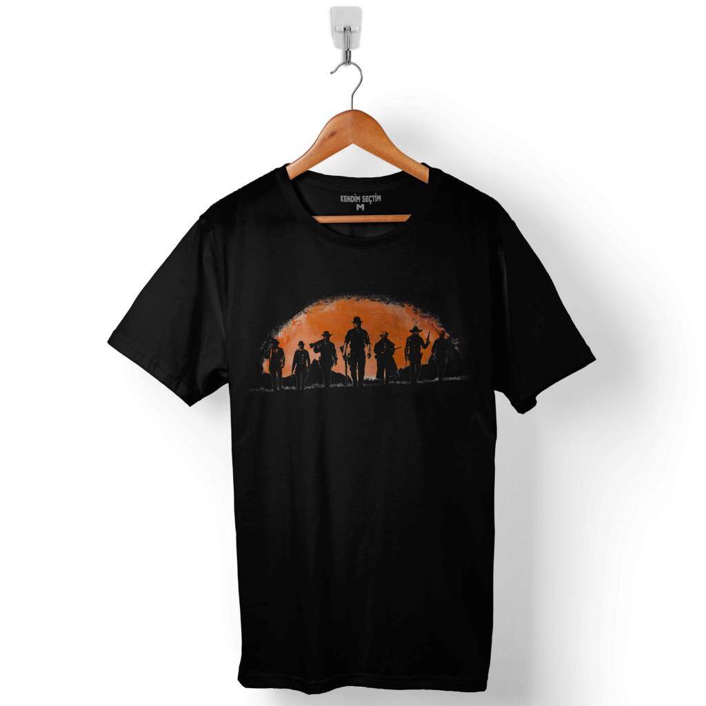 Red Dead Redemption Online Oyun Silüet Logo Baskılı Tişört Unisex T-Shirt - 1