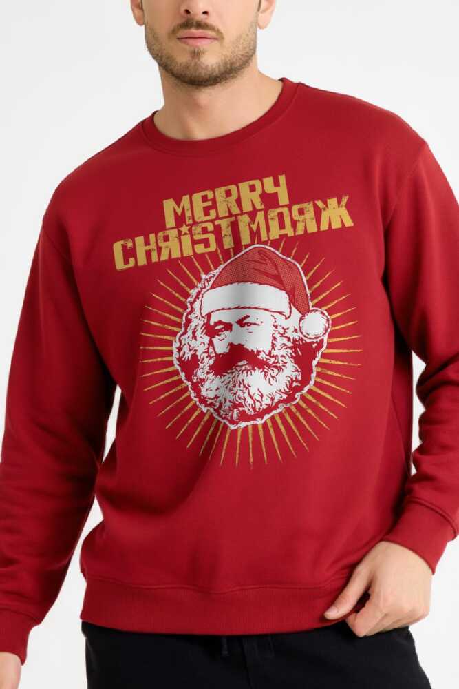 Red Sweatshirt Chrismarx Marx Soviet Funny New Year Noel Christmas Yeni Yıl 2026 Kırmızı Sweat - 1