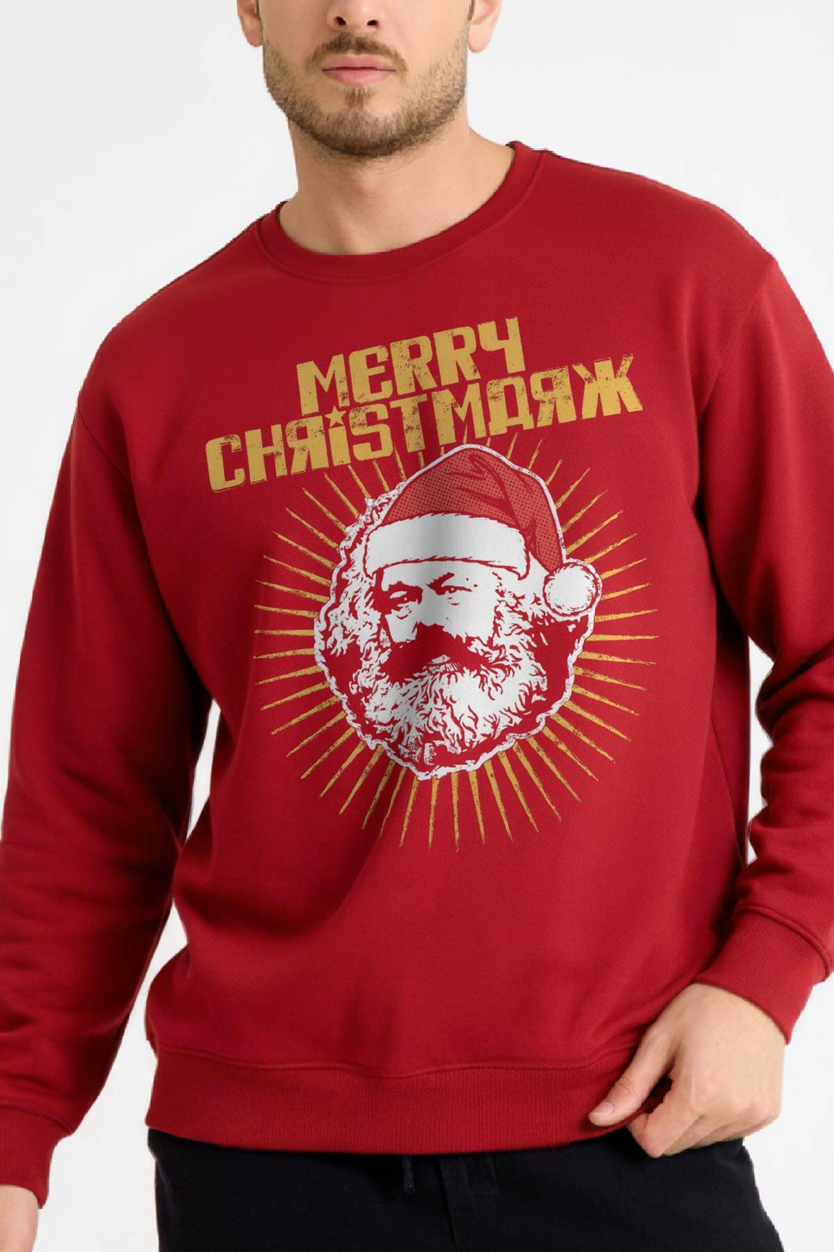 Red Sweatshirt Chrismarx Marx Soviet Funny New Year Noel Christmas Yeni Yıl 2026 Kırmızı Sweat