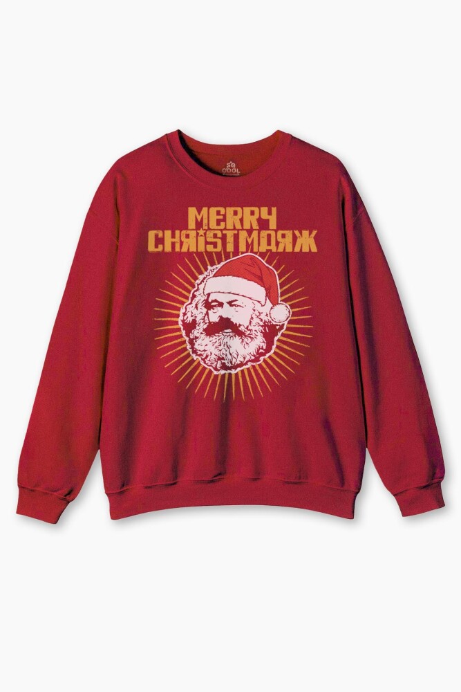 Red Sweatshirt Chrismarx Marx Soviet Funny New Year Noel Christmas Yeni Yıl 2026 Kırmızı Sweat - 2