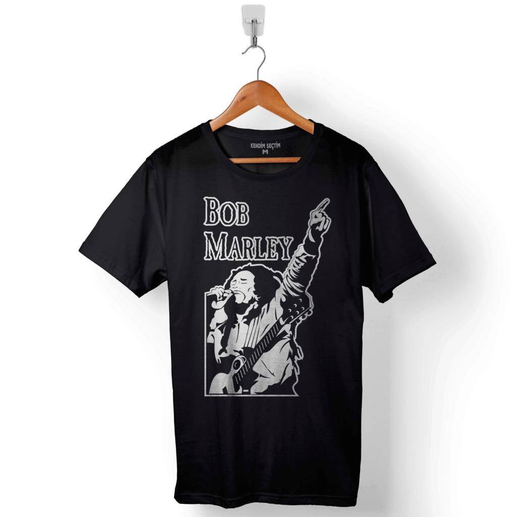 Reggae Bob Marley Gitar Sahne Müzik KrAli Baskılı Tişört Unisex T-Shirt - 1