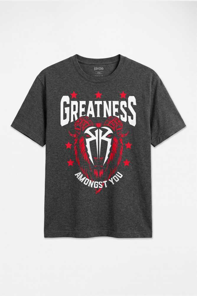 Regular Fit Tişört Roman Reigns Greatness Aslan Gym Spor Fitness Antrasit Melanj - 1