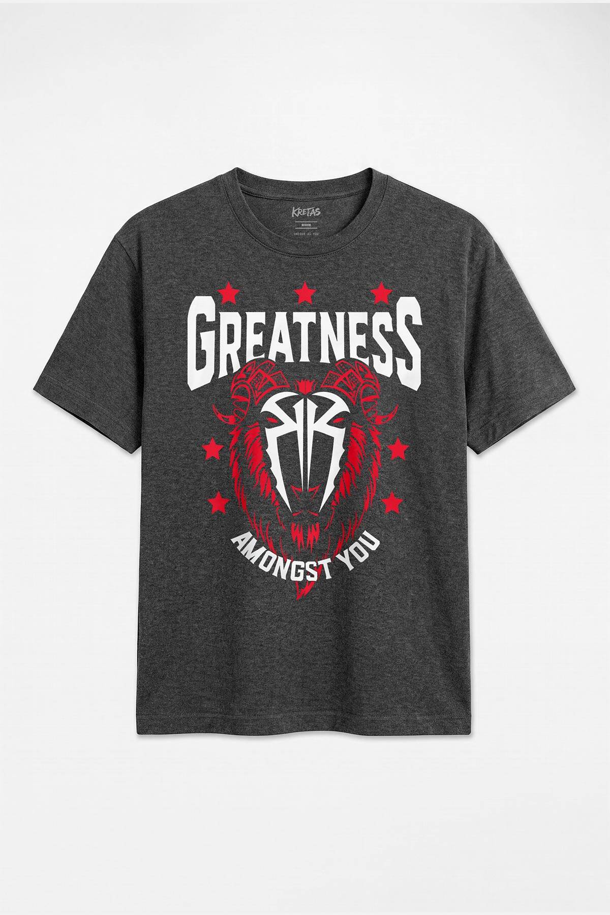 Regular Fit Tişört Roman Reigns Greatness Aslan Gym Spor Fitness Antrasit Melanj