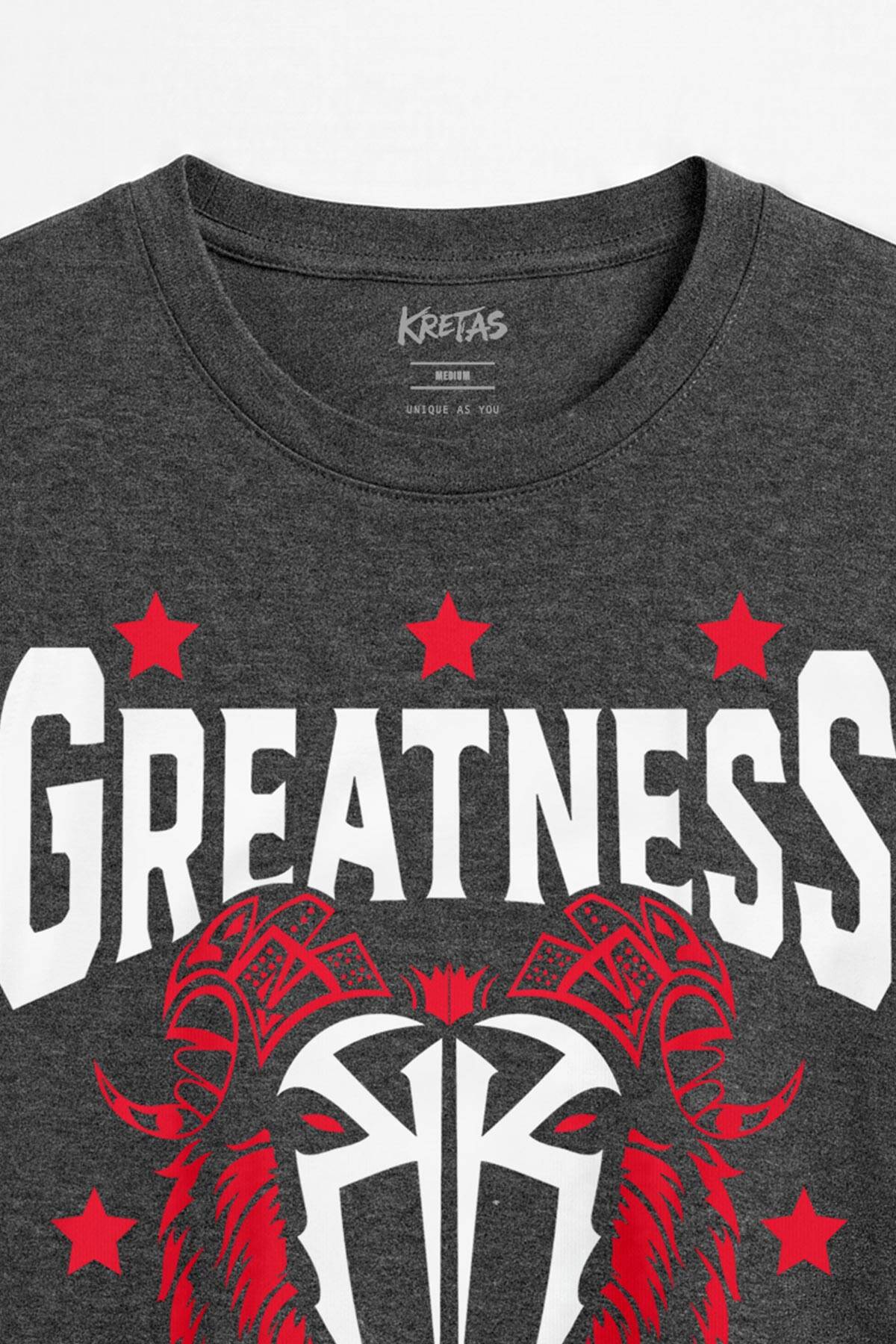 Regular Fit Tişört Roman Reigns Greatness Aslan Gym Spor Fitness Antrasit Melanj (1)