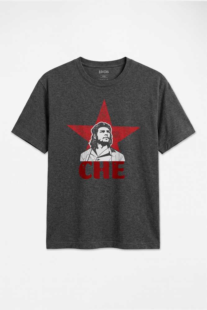 Regular Fit Unisex Ernesto Che Guevara Küba Devrimi Vintage Antrasit Melanj Tişört - 1