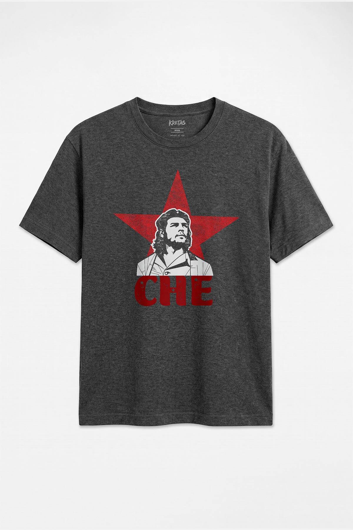 Regular Fit Unisex Ernesto Che Guevara Küba Devrimi Vintage Antrasit Melanj Tişört