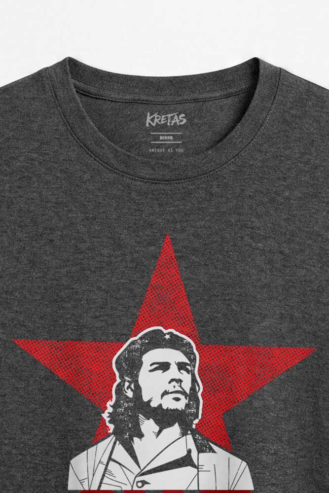 Regular Fit Unisex Ernesto Che Guevara Küba Devrimi Vintage Antrasit Melanj Tişört - 2