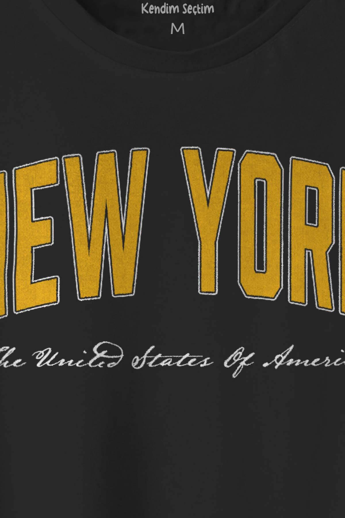 Regular T-shirt New York City Şehir Amerika USA Yazı Baskılı Unisex Siyah Tişört - 2