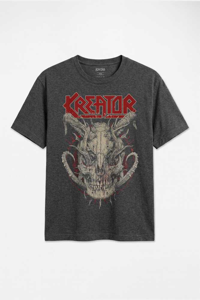 Regular Unisex Kuru Kafa Kreator Thrash Metal Müzik Rock Antrasit Melanj Tişört