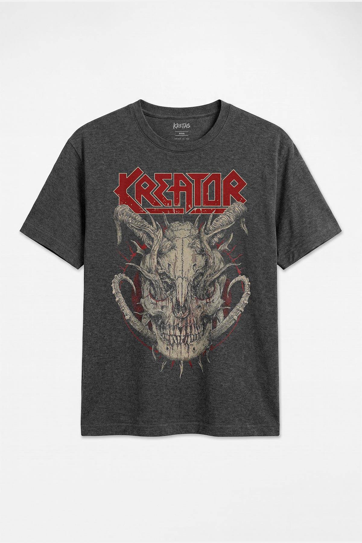 Regular Unisex Kuru Kafa Kreator Thrash Metal Müzik Rock Antrasit Melanj Tişört - 1