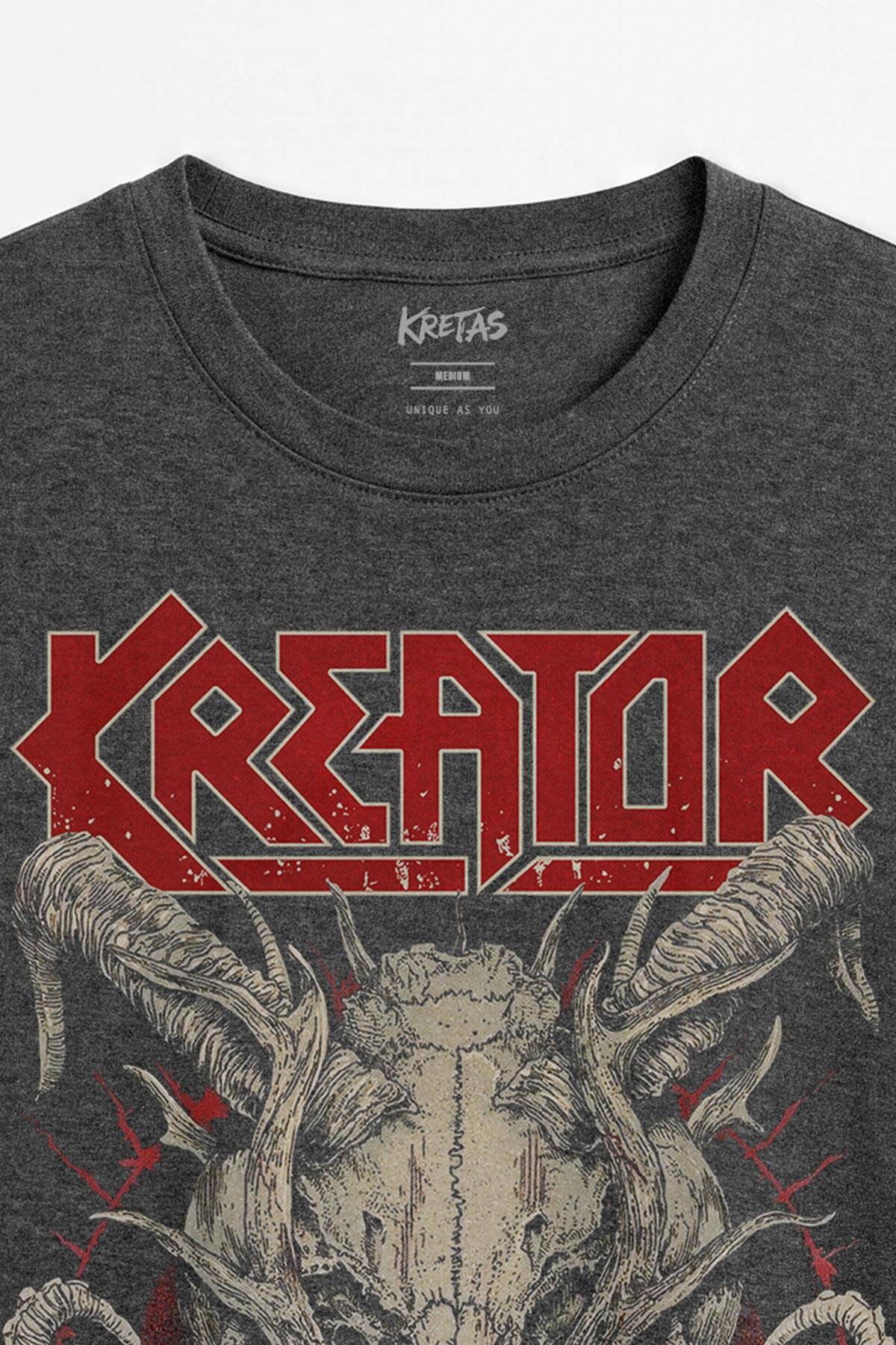 Regular Unisex Kuru Kafa Kreator Thrash Metal Müzik Rock Antrasit Melanj Tişört - 2