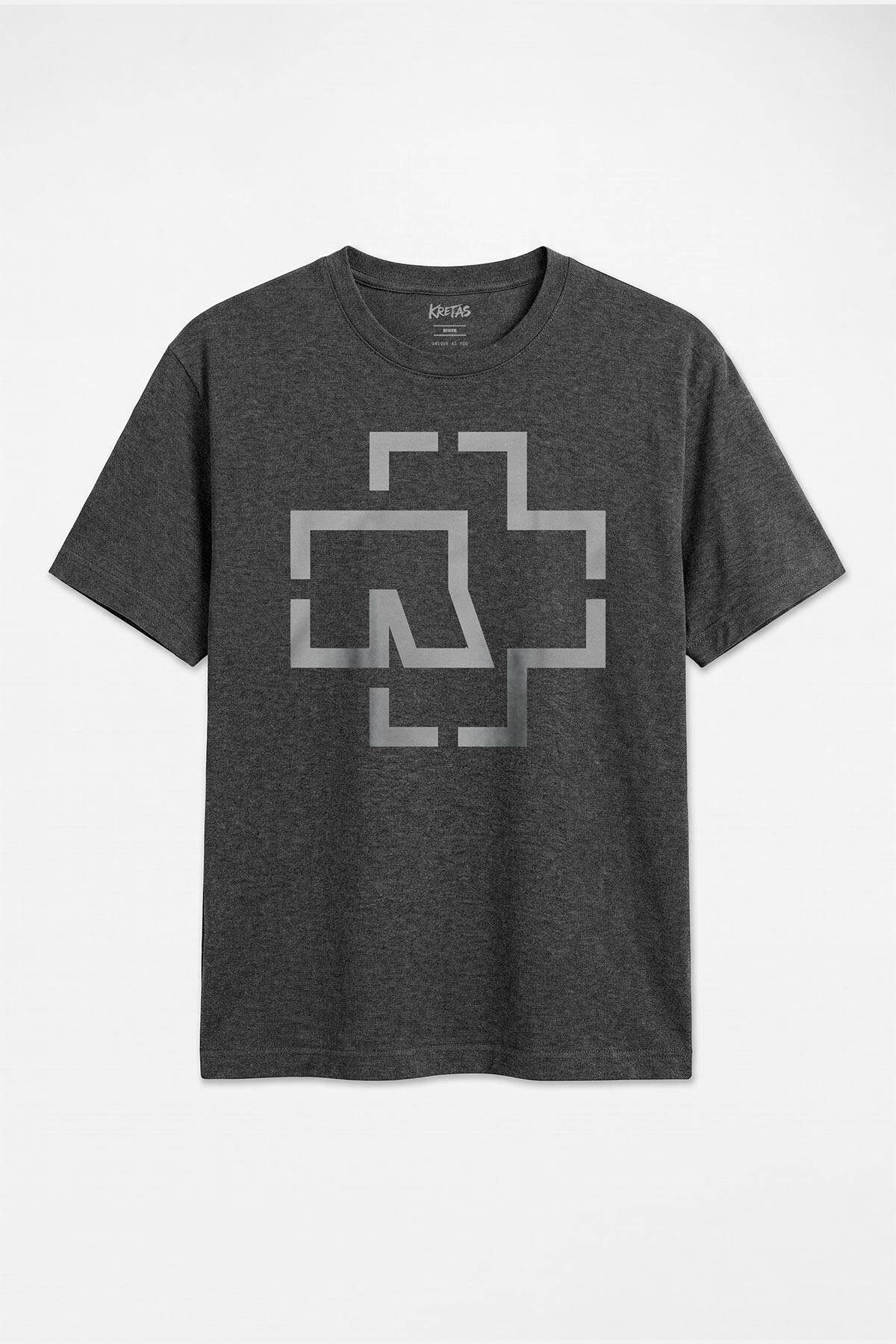 Regular Unisex Rammstein Till Lindemann Metal Rock Müzik Logo Antrasit Melanj Tişört - 1