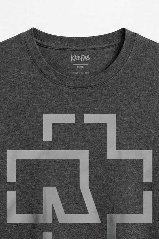 Regular Unisex Rammstein Till Lindemann Metal Rock Müzik Logo Antrasit Melanj Tişört (1)