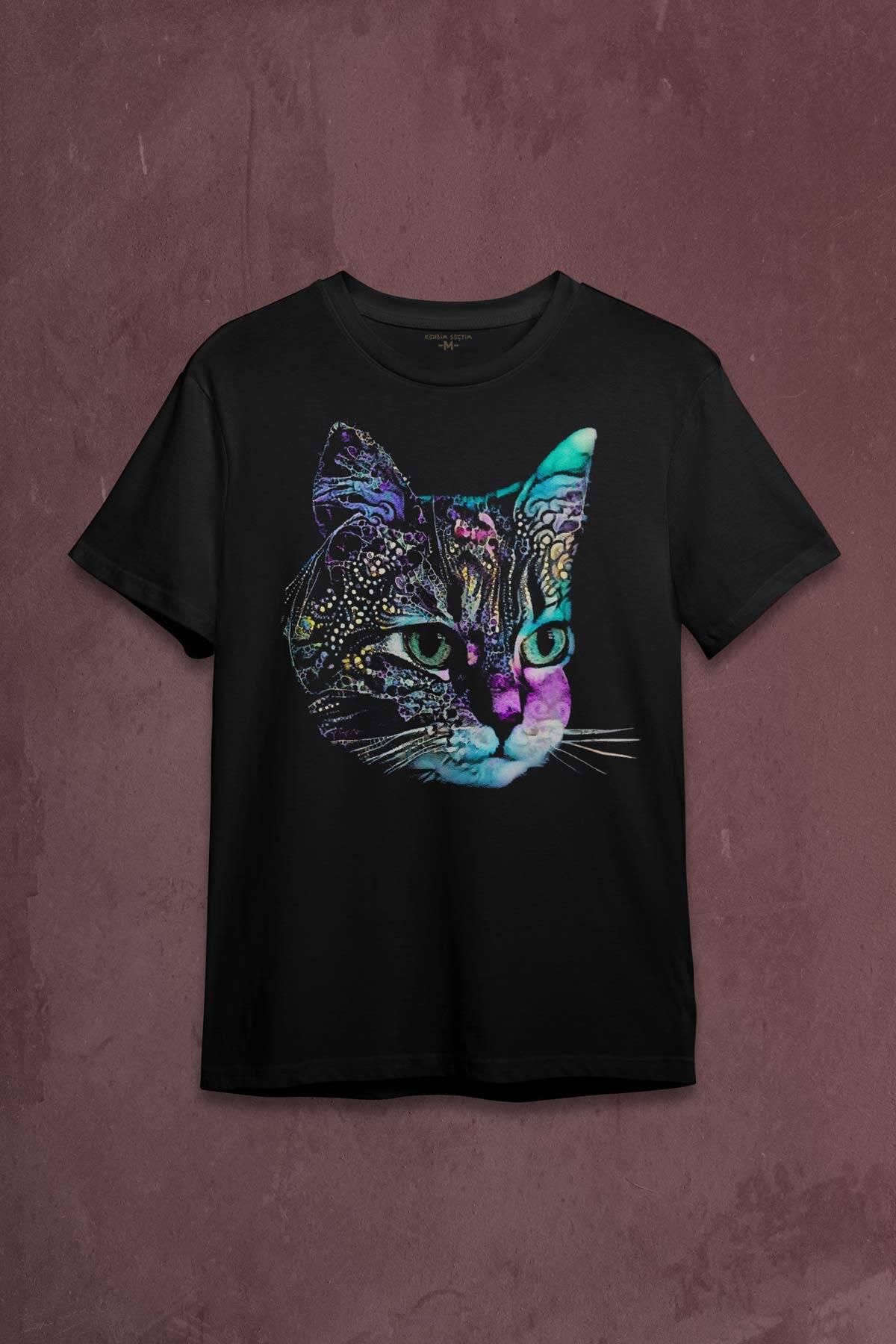 Rengarenk Kedi Gökkuşağı Renkleri Cat Baskılı Tişört Unisex T-shirt - 1