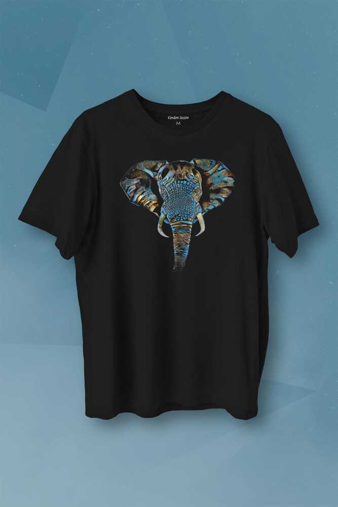 Renkli Fil Silüeti Elephant Animal Belgesel Doğa Çizim Baskılı Tişört Unisex T-shirt - 1