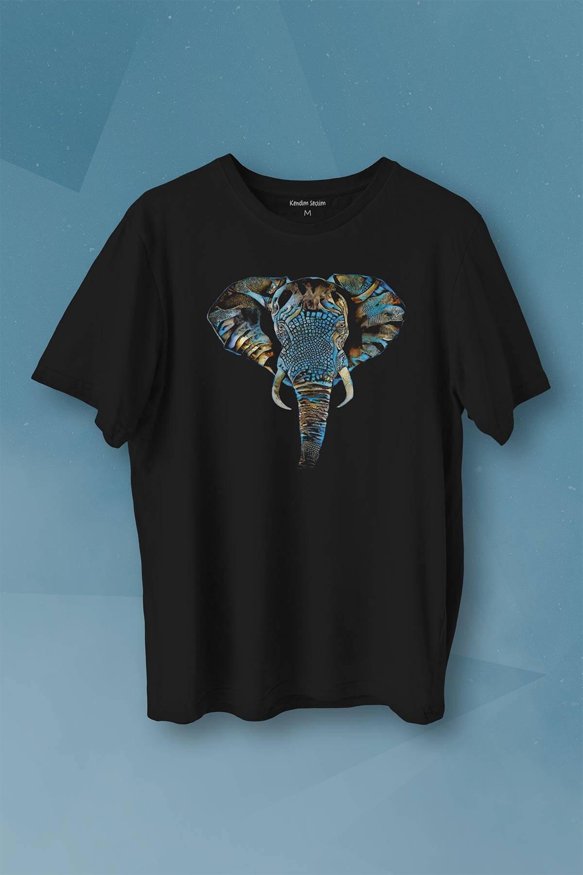 Renkli Fil Silüeti Elephant Animal Belgesel Doğa Çizim Baskılı Tişört Unisex T-shirt - 1