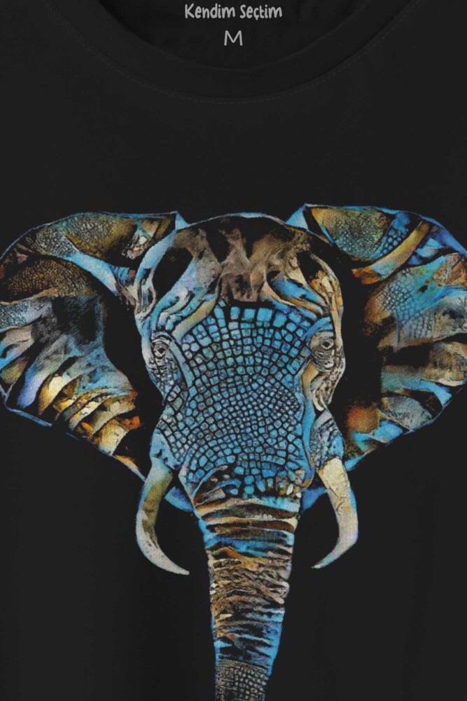 Renkli Fil Silüeti Elephant Animal Belgesel Doğa Çizim Baskılı Tişört Unisex T-shirt (1)